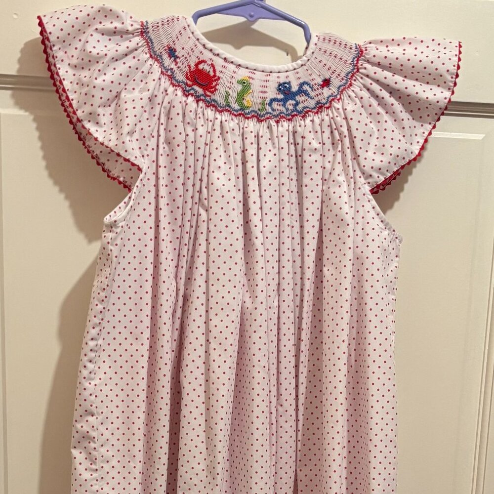 Girls smocked sea life flutter sleeve dress, size 6